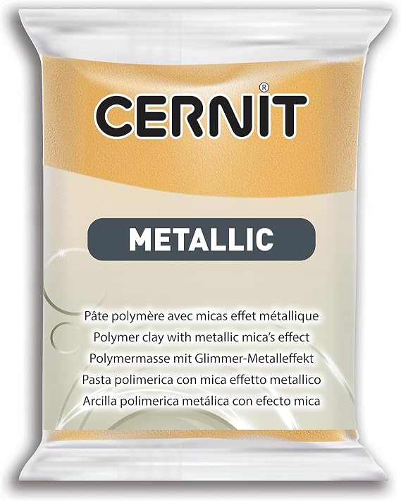CERNIT CE0870056050C - One Pack of Metallic Effect Polymer Clay Block - Modelling and Baking Polymer Clay - Gold Colour - 56 g Block - Manufactured in Belgium