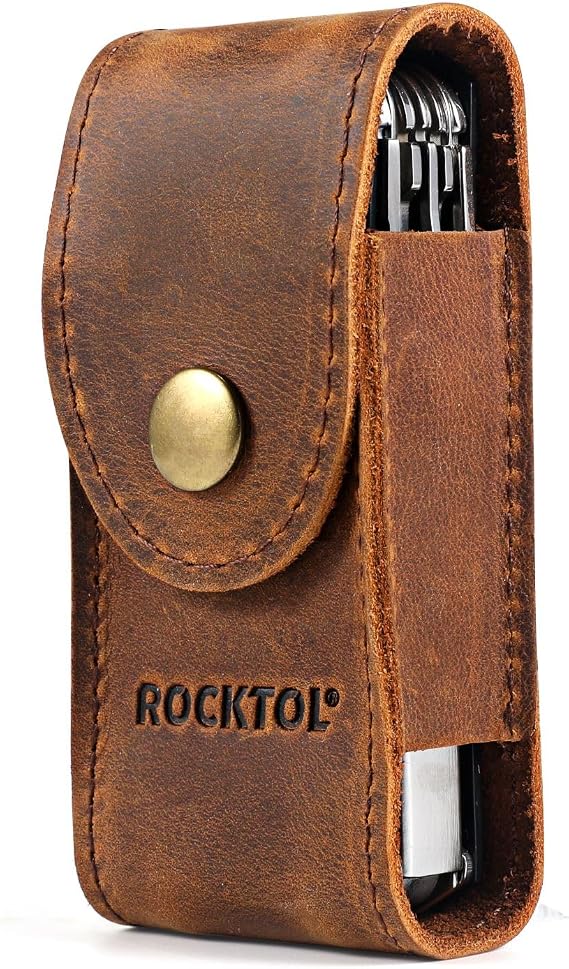ROCKTOL Multitool Sheath, Premium Leather Snap Sheath for Belt, Multi-Tool Knife Sheath Pouch Holster Fits 4.2" Multitools for EDC, Camping, Hiking Outdoor