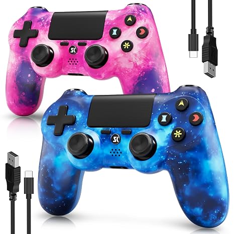 Controller for PS4, Wireless Controller 2 Pack for Sony PlayStation 4/Slim/Pro, Remote Control with 6-Axis Motion Sensor/Double Vibration/Sensitive Touch Pad/Speaker & 3.5mm Audio Jack/800mAh Battery
