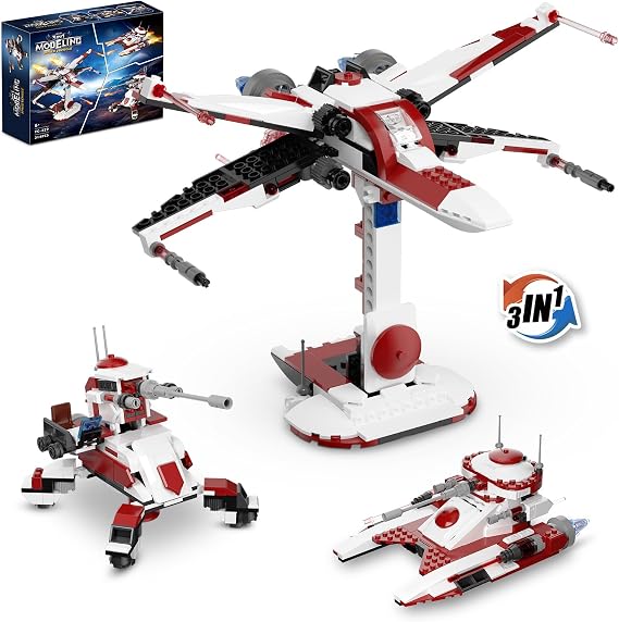 3 in 1 Space Vehicle Building Set - Buildable Space Fighter, Galactic Battle Tank, Anti Vehicle Cannon, Compatible with Lego, Great Birthday Gift Toy for Star Fans Kids Boys Girls Ages 6+