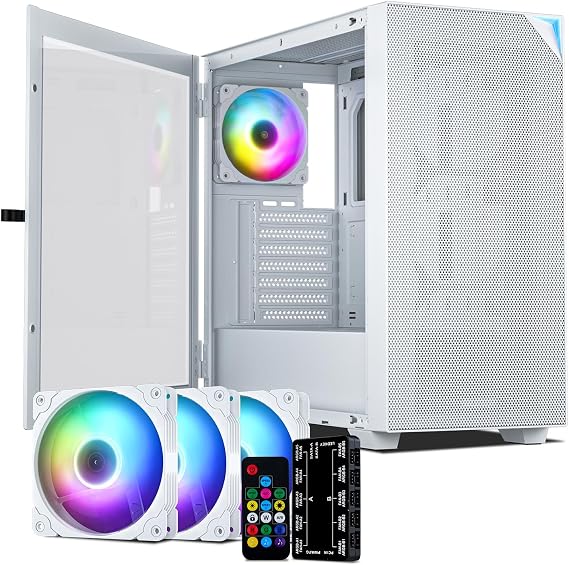 VETROO AL800 E-ATX PC Computer Case w/ 4Pcs 120mm ARGB Fans | Full Tower, Door Opening Design Tempered Glass, Built-in ARGB LED Strip in Front Mesh Panel, Type-C Ready - White