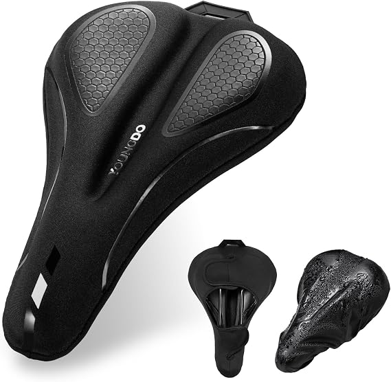 YOUNGDO Bike Seat Cushion with Waterproof Cover, Gel Bicycle Seats Pad for Narrow Saddle, Shock Absorbing, Fit for Peloton, BMX, MTB & Road