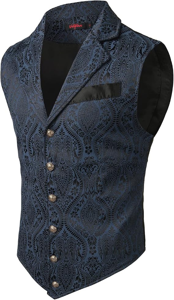VATPAVE Mens Victorian Suit Vest Steampunk Gothic Waistcoat | Costume, Pirate, Cosplay, Vampire, Mediecal, Viking, Renaissance, Party, Wedding, Halloween, Casual