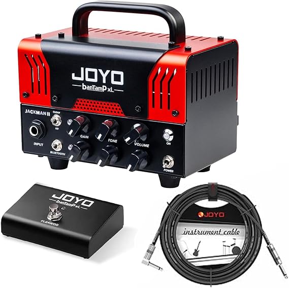 JOYO Jackman II Tube Amp Head Bundle with CM-12 Mono Audio Instrument Cable Straight-to-Right Angle