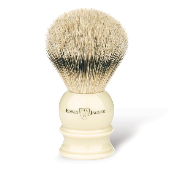 Edwin Jagger 3EJ467 Large Silver Tip Badger Shaving Brush, Imitation Ivory for use with Shaving Cream or Soap for Men