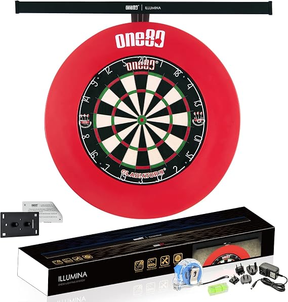 ONE80 Illumina Dartboard Lighting System Clear Vision Design and Spirit Level Included Dartboard and Surround NOT Included