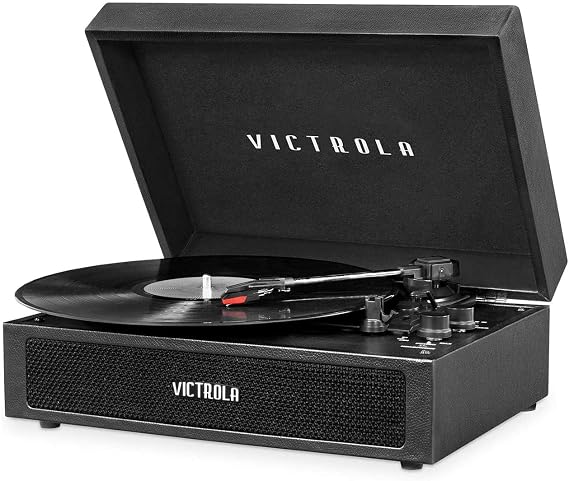 Victrola Parker 3-Speed Bluetooth Suitcase Turntable with Built-In Stereo Speakers, Aux-In, RCA & Headphone Jack, Wireless Music Streaming (Black)