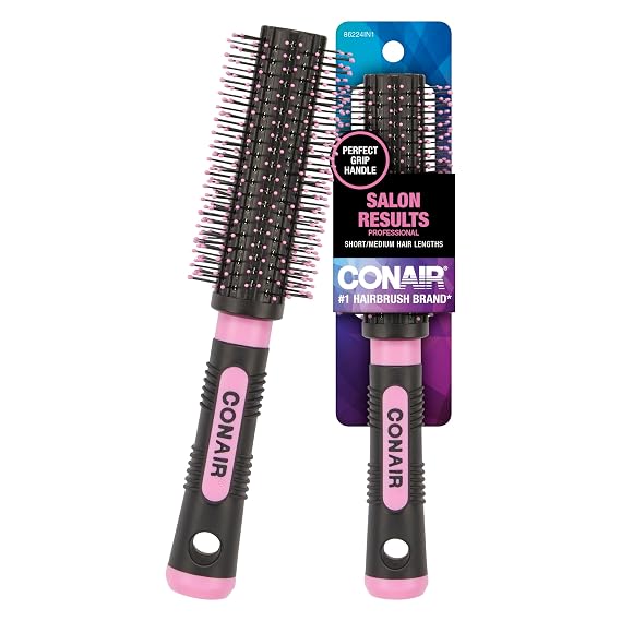 Conair Salon Results Round Hairbrush - Hair brush for blow out - blowdryer brush - features nylon bristles - Adds body ness - suitable on all lengths - Pink/Black