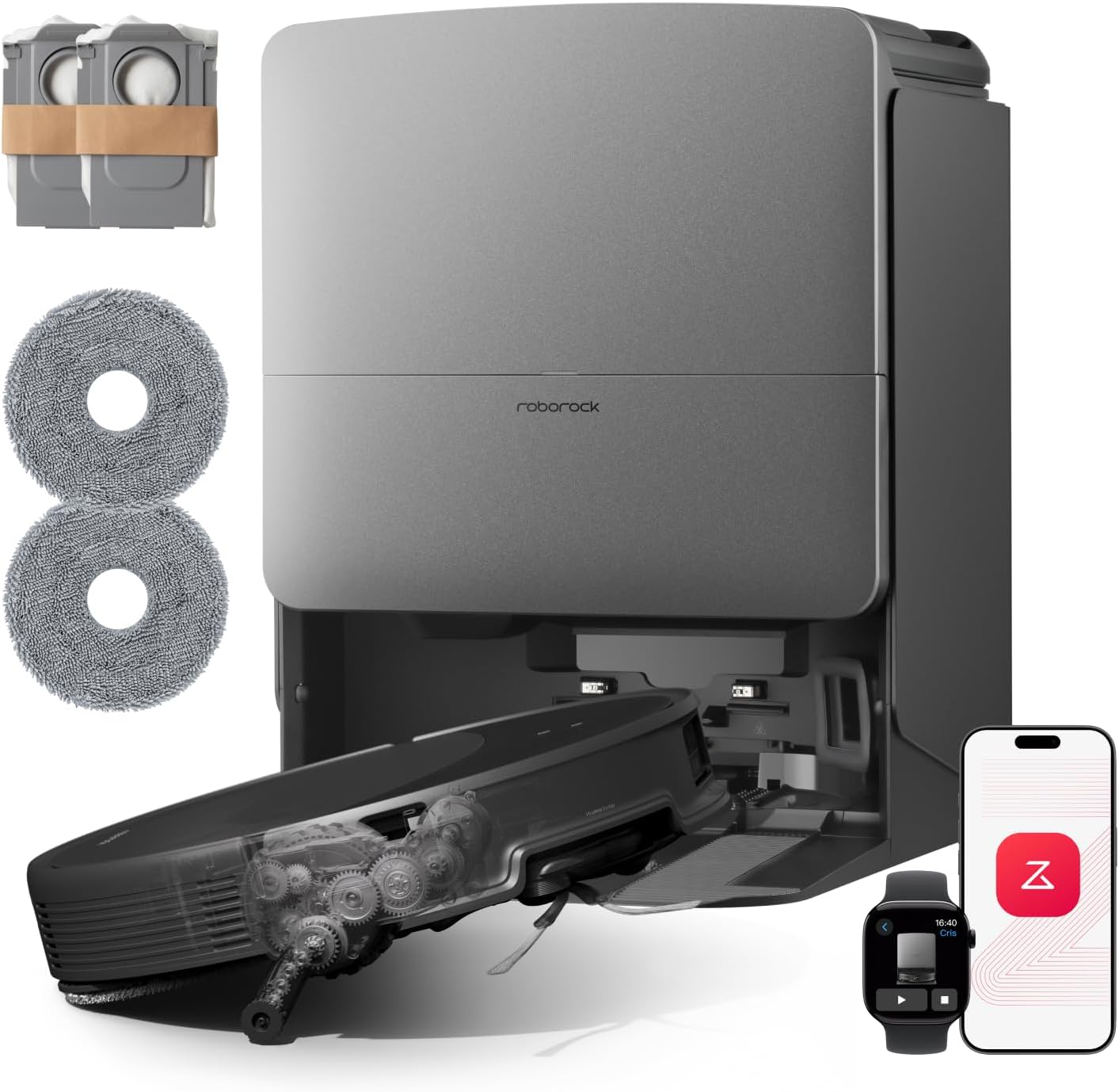 roborock Saros 20 Set Saugroboter mit Wischfunktion&angebbarem Wischmopp AdaptiLift Chassis 3.0 36000 Pa Saugkraft Autonomes StarSight System 2.0 DirTect-Technologie Brandneues RockDock