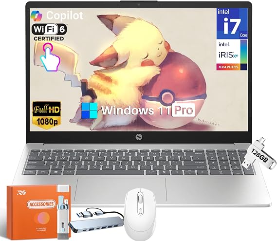 HP 2025 15.6" Business Laptop, Intel 10-Core i7-1355U (5.0GHz), 64 GB DDR4, 2 TB SSD, Intel Iris Xe Graphics, FHD Anti-Glare Touchscreen, Copilot AI, Wi-Fi 6, Fast Charge, Win11 Pro, w/Accessories