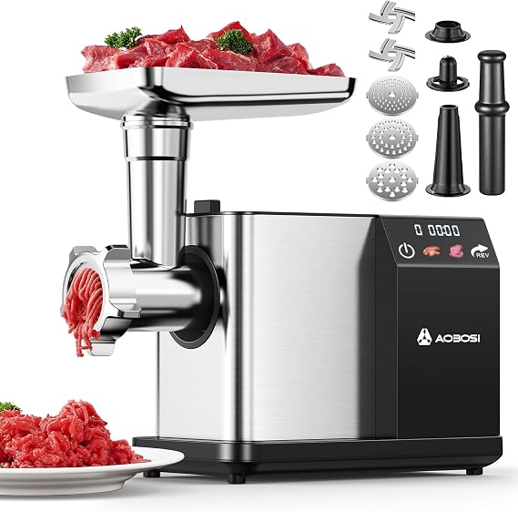 AAOBOSI Electric Meat Grinder w/ 3 Speed Touch Screen Control, 3000W Max