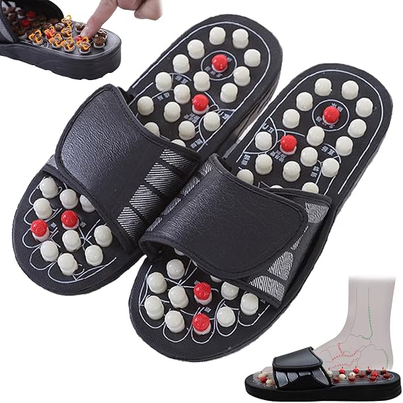 Acupressure Slippers, Acupressure Slides, Acupressure Foot Massage Slippers Shoes Sandals Reflexology Massager, for Feet Pain Relief (Black, Women US 8-9/Men US 6.5-7.5)