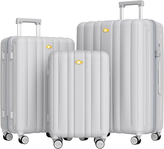 3 Piece Luggage Sets, Hard Shell Suitcases with Spinner Wheels, Lightweight PC Luggage with TSA Lock, 3-Piece Set (20/24/28) - Grey
