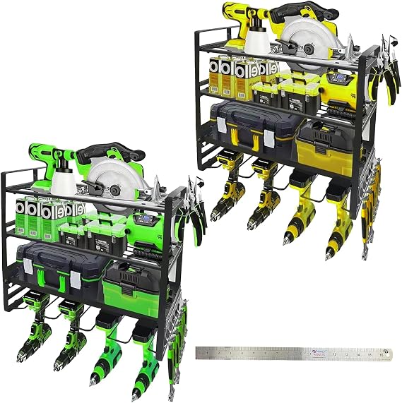 NUNET Power Tool Organizer Wall Mount 4-Tier Heavy Duty Steel Garage Rack