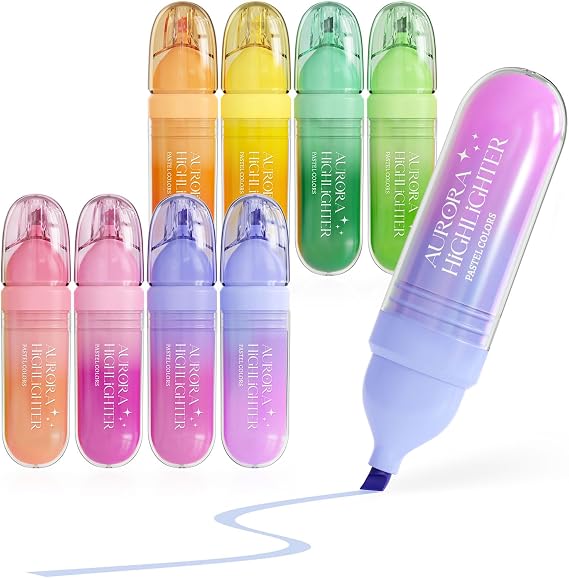 Four Candies 8 Pcs Pastel Highlighters, Highlighters Assorted Colors Set