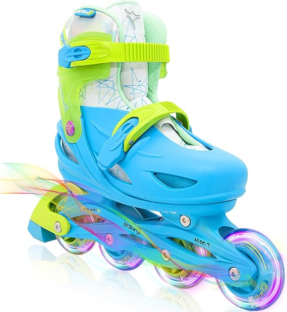 Light up Inline Skates for Girls Boys, 4 Size Adjustable Roller Shoes with Full Illuminating Wheels for Kids, Hard Shell Roller Skates for Beginner Children Teens & Adult Youth