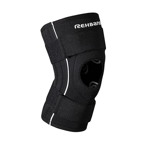Rehband knee brace sports, 1 piece, 5mm neoprene knee support with patella opening construction, hook and loop fastener for high support & stability