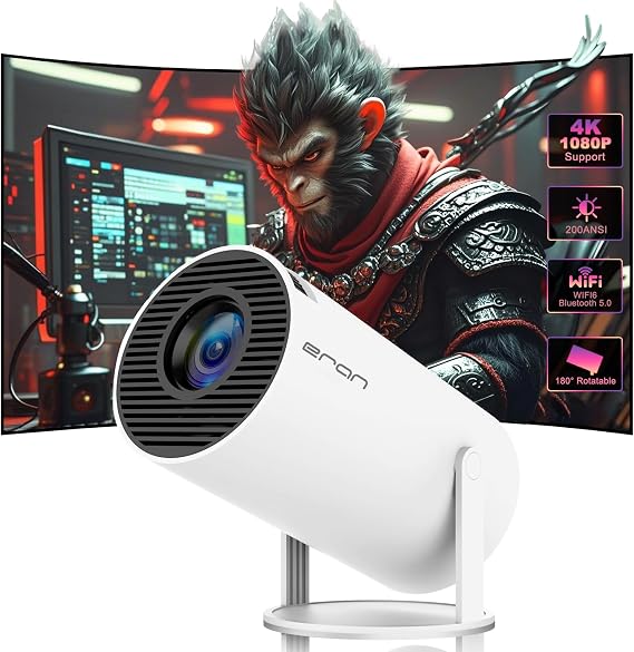 HY300 PRO MINI Projector, Portable Projector,Support 4K 1080P with Dual-Band WIFI6 5G Wireless 5.0 Bluetooth Android 11, 180 Rotatable, Auto Keystone Correction, 35"-130" Screen Video Projector