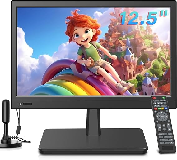 12.5inch small Portable TV,Essential for Bedroom/Kitchen/Camping,Support HDMI/USB input,Built-in speakers,lightweight and easy to carry,Suitable for small spaces(NO with WiFi/Bluetooth/Satellite)