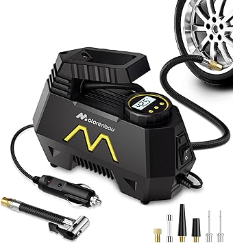 Tire Inflator Portable Air Compressor, Air Pump for Car Tires-9.84 Ft Cord,12V DC-Powered Auto Pump with Digital Pressure Gauge,Emergency LED Light, Car Accessories for Motorcycle Bicycle Ball Balloon