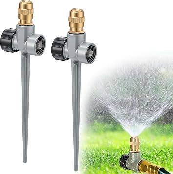 2 Pack Metal Lawn Sprinklers for Yard - 360 Coverage Water Sprinklers, Adjustable Brass Nozzle with Aluminum Alloy Spike Base for Small Garden Irrigation