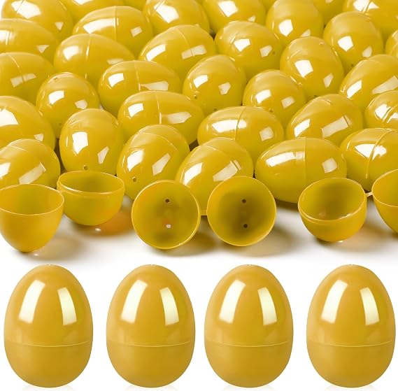 100 Pcs Easter Eggs Plastic Fillable Easter Eggs Bulk Empty Blank for Easter Basket Stuffers Fillers Easter Theme Party Favor Easter Hunt Stuffers Classroom Prize (Gold)