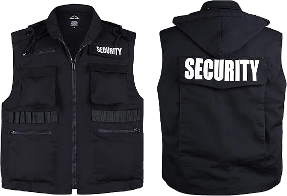 BACKBONE Men's Security Vest, Black 8Pocket Uniform with SECURITY Embroidery