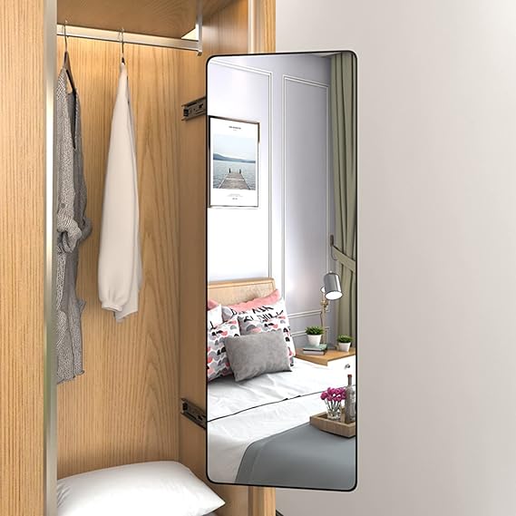 Full Length Invisible Pull-Out Mirror, Push-Pull Telescopic Sliding Rotating Vanity Mirror,Standing Bracket Wall-Mounted Mirror for Wardrobe Full Body Mirror(80x40cm(31x16ih), Black)