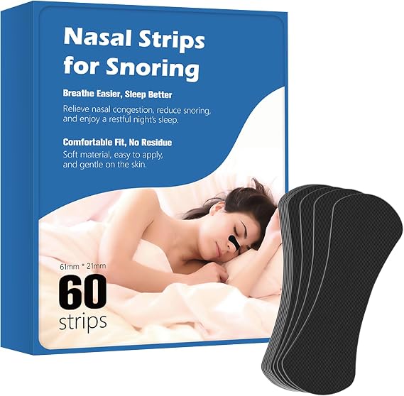 Nasal Strips for Snoring (60 Count), Nose Strips for Breathing & Sleeping, Extra Strength, Anti Snore Strips for Heavy Snorers & Athletes | Latex Free | Oil & Sweat Proof Adhesive | Hypoallergenic