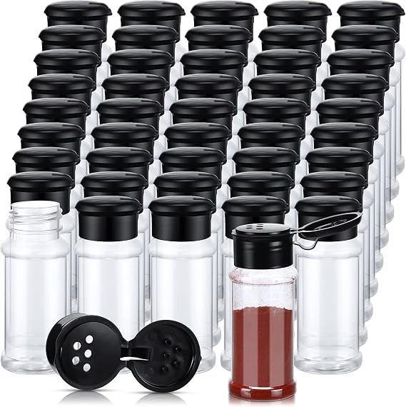 50 Pcs 3.3 Oz/ 100ml Plastic Spice Jars with Shaker Lid Seasoning Container