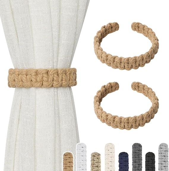 Pretty Jolly Cotton Rope Curtain Tiebacks, Farmhouse Rustic Hand‑Braided