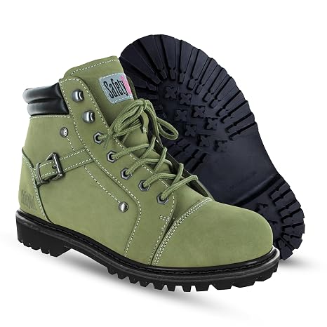 Safety Girl Steel Toe Boots for Women - 10W - Moss | Water Resistant Work Boots for Women Steel Toe Boots | Slip Resistant Work Shoes | Lightweight Nubuck Leather for Comfort and Style