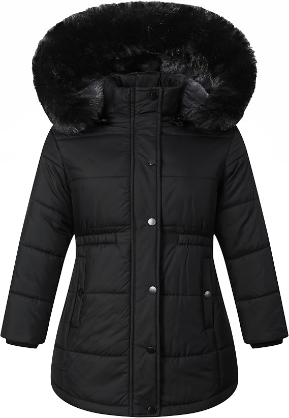 Girls Long Puffer Parka Removable Hood Kid's Winter Jacket Coats
