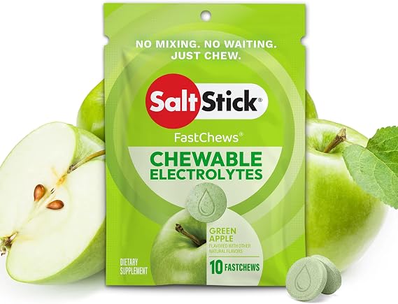 SaltStick Fastchews, Electrolyte Replacement Tablets for Rehydration, Exercise Recovery, Youth & Adult Athletes, Hiking & Sports Recovery, 1 x Packet of 10 Tablets (Green Apple)