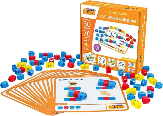 Junior Learning Rainbow Phonics Blox - 30 CVC Word Building Cards & Blocks