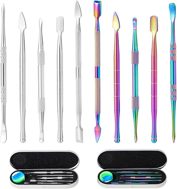 Coolty 12PCS Wax Carving Tools Dab Tool Double-Ended Stainless Steel Clay Sculpting DIY Tool for Sculpting, Modeling, Scraping, Shaping, Pottery Carving (Rainbow+Silver)