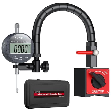 XUNTOP 0-1" Digital Dial Indicator and 176lbs (80kg) Max Pull Magnetic Base