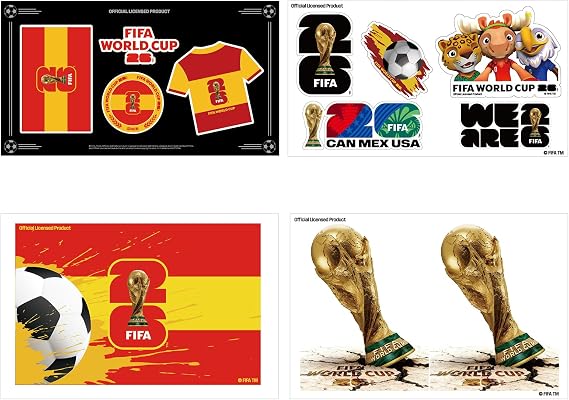 FIFA World Cup 2026 Official Licensed Spain Sticker Collection for Fans, 12PCS Stickers Waterproof Vinyl Decals with Trophy, Flag, Jersey & Soccer for Laptop Water Bottle Car Phone Notebook