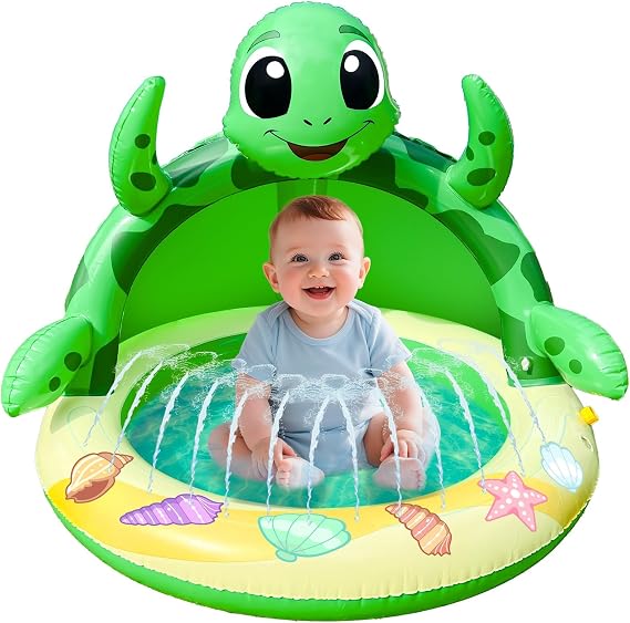 Baby Pool with Canopy,Toddler Sprinkler Water Play Mat for Age 6-36 Months