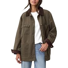 Barn Jackets for Women 2025 Fall Oversized Utility Cotton Coat Corduroy Collar Vintage Workwear with Pockets
