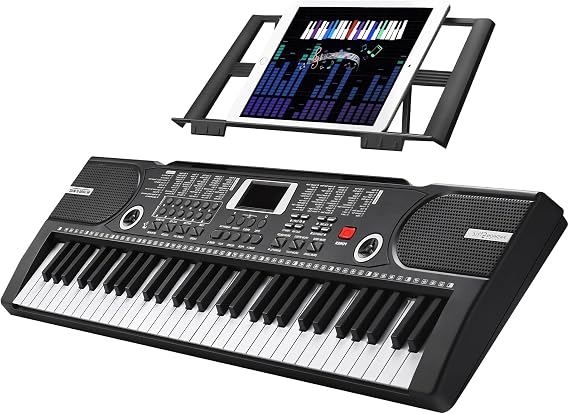 61 Key Keyboard Piano, Portable Electronic Keyboard Piano for Beginners with Speakers, Microphone, Sheet Music Stand, 100 Voices, 100 Rhythms, Digital Music Keyboard - Black