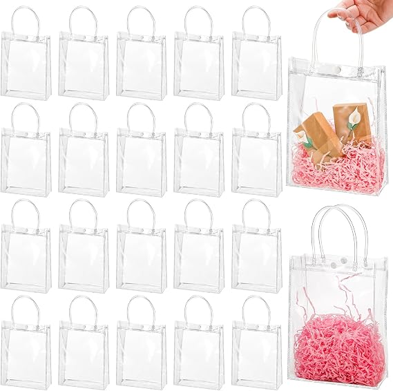 Youeon 40 Pcs Clear PVC Gift Bags with Handles 9.1x6.7x2.7 Inch, Reusable PVC Gift Wrap Bags, Clear Tote Bag, Shopping Bags for Merchandise, Retail, Boutique, Party Favors, Wedding, Birthday