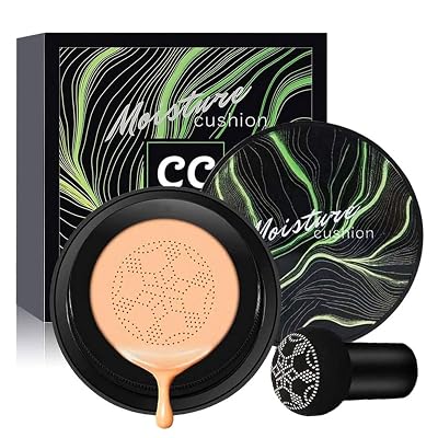 NUIBO Air Cushion CC Cream Mushroom Head, Moisturizing Concealer Makeup Base, Primer Liquid Foundation Long Lasting with Mushroom Makeup SpongeBuff BeigeUnscrew lid