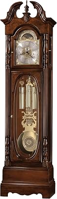 Howard Miller Robinson Grandfather Clock, Swan-Neck Pediment Adjustable Brown Grandfather Clocks Adjustable Levelers, Triple-Chime Movement with Bordeaux Finish for Home Decor & Office