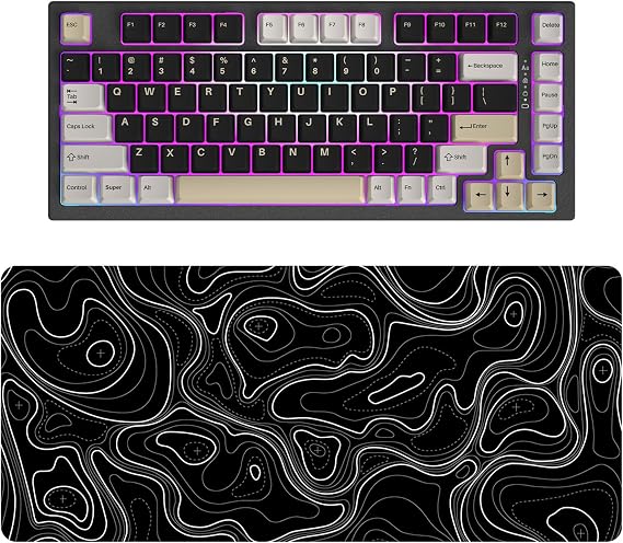 YUNZII YZ75 75% Hot Swappable Mechanical Keyboard(Gateron G Pro Black, Black), Keynovo Gaming Mouse Pad(35.4'' x 15.7'', Black Topographic)