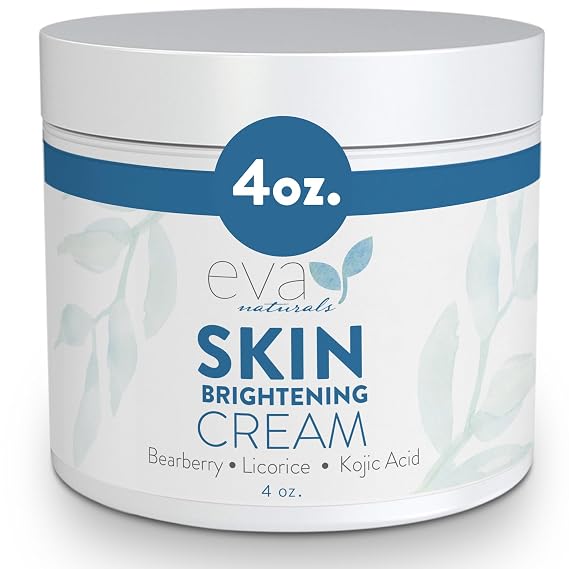 Eva Naturals Skin Brightening Cream Kojic Acid Face Cream Daily Moisturizer with Licorice, Bearberry, Vitamin C, CoQ10 & Alpha Lipoic Acid for Uneven Tone, Dull-Looking Skin & Fine Lines (4 oz)