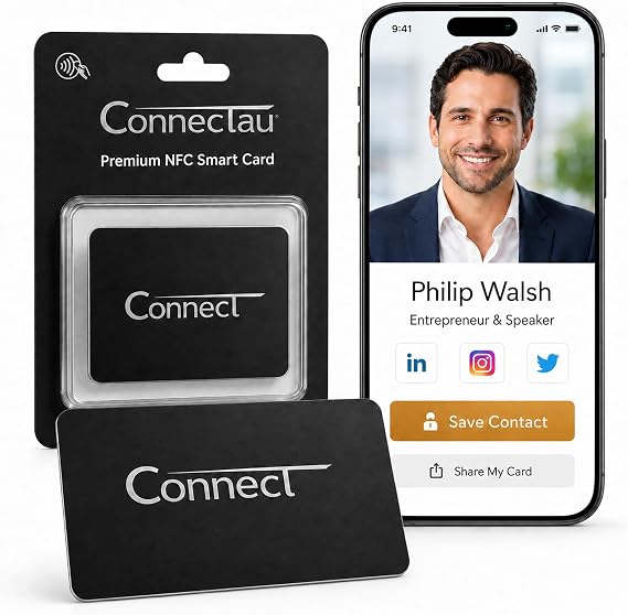 Digital Business Card NFC Business Card for Smart Networking & Contact Sharing, No App Required, Compatible with iPhone & Android | ConnectTau Silver