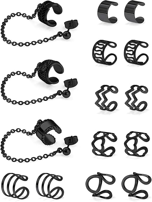 SCERRING Ear Cuff Fake Lip Helix Cartilage Clip On Wrap Earrings Non Piercing Earring Jewelry Set For Women Stainless Steel 15PCS