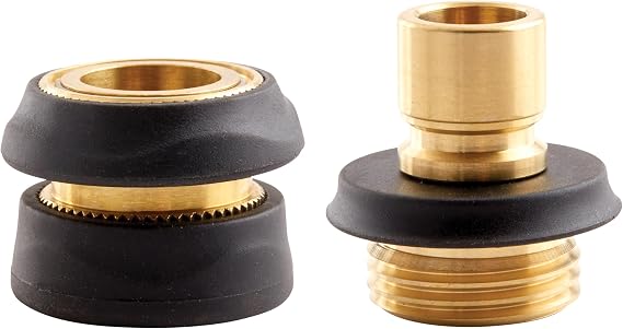 Gilmour 2pc Hose Connector Set, Brass Garden Hose Quick Connect Fittings for Hoses, Nozzles and Sprinklers | Male and Female Set, Fits Garden Hoses, Nozzles, and Sprinklers