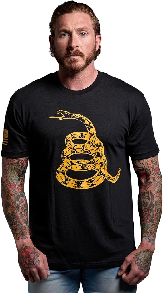 Born Primitive Men's Gadsden Flag Tee | Suede Cotton-Poly Blend Athletic Fit Short Sleeve T-Shirt w/ American Heritage Design